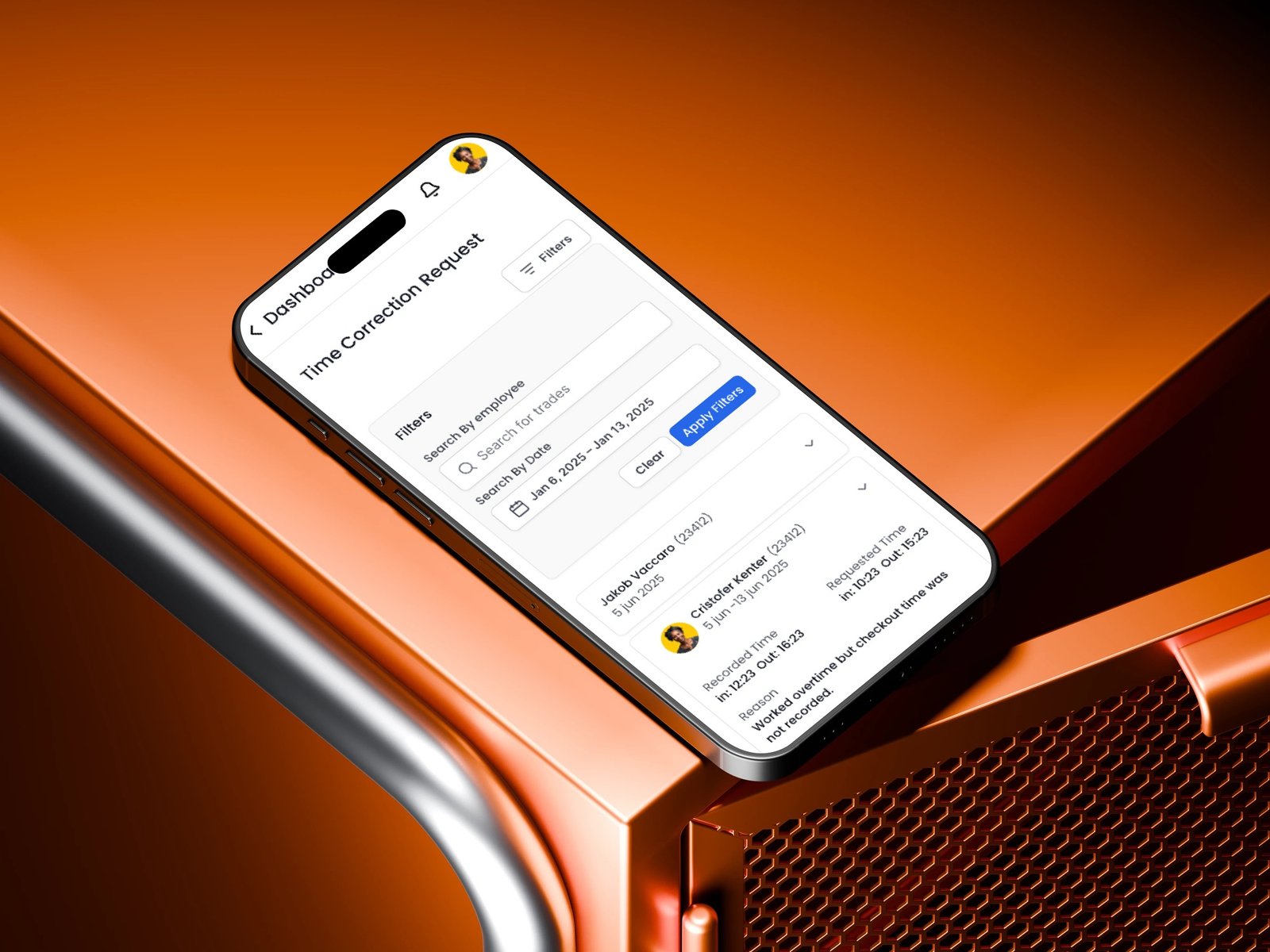 Leave app time-correction screen
