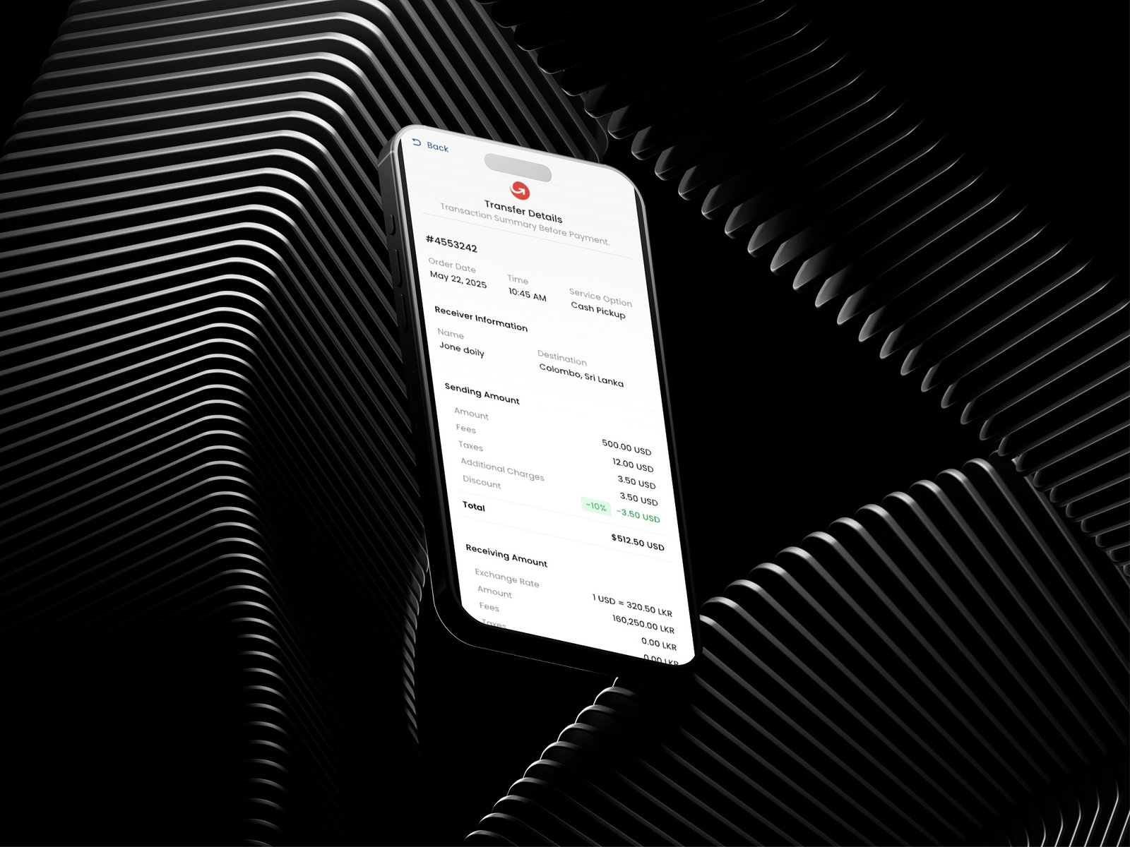 Payment summary screen